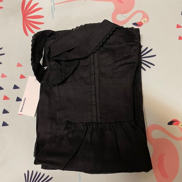 NWT Reformation Tagliatelle Linen Dress Black - Picture 6 of 7